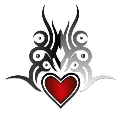 Tattoo, Tribal, Herz, love, Valentin, rot, schwarz