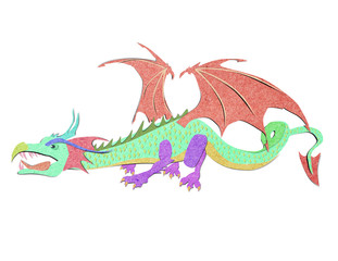 recycled paper craft stick   dragon  white background.