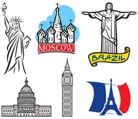Cercles muraux Doodle monuments historiques internationaux