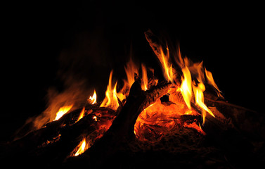 flames of a campfire in the night