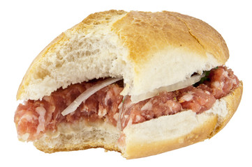 Bitten off roll with minced pork