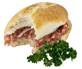 Bitten off roll with minced pork