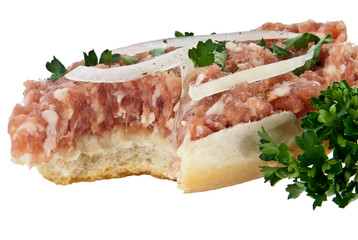 Bitten off halved roll with minced pork