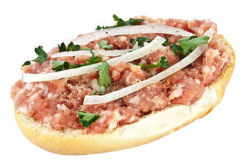 Halved roll with minced pork