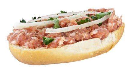 Halved roll with minced pork