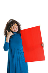 Woman Hold Red Banner