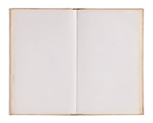 Open old blank book with clipping path