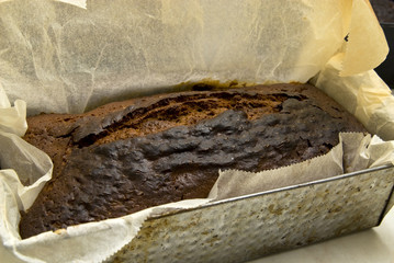 Baked gingerbread with fissured brown crust