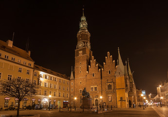 Wrocław in Poland- old town by night - obrazy, fototapety, plakaty