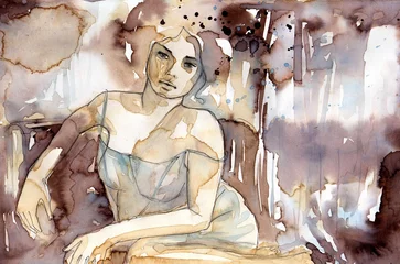 Papier Peint photo Lavable Inspiration picturale Nu de femme en position allongée