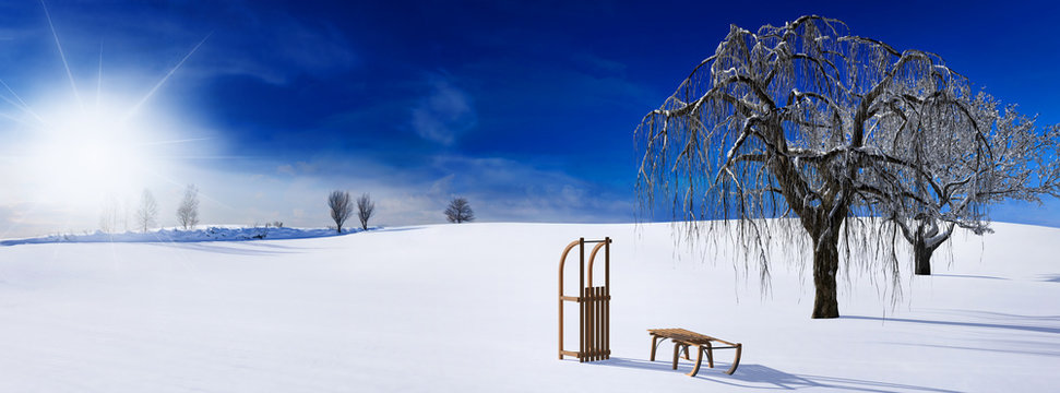 winter b&auml;ume und schlitten 2