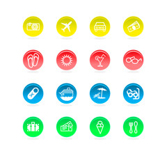 Circular travel icons in 4 colors