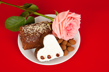 Pink rose and cake