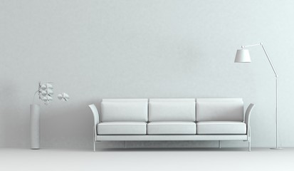 Modell - Sofa mit Vase und Stehlampe
