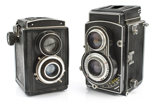 Two vintage two lens photo camera