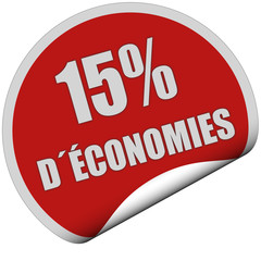 Sticker rot rund curl unten 15% D´ÉCONOMIES