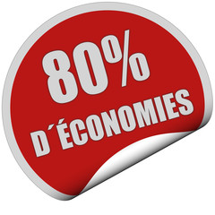 Sticker rot rund curl unten 80% D´ÉCONOIMIES