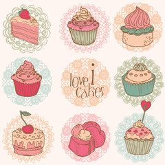 Cute Card with Cakes and Desserts - for your design and scrapboo