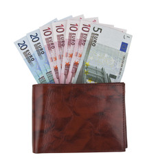 euro notes fanned in a wallet