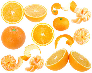 Fototapeta na wymiar Set of orange and tangerine fresh fruits