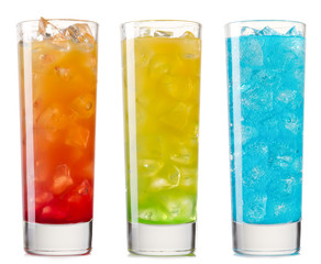 set with different cocktails on white background