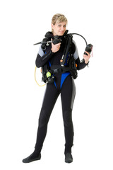 Naklejka premium diver checking pressure