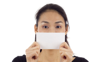 Woman with Blank Card