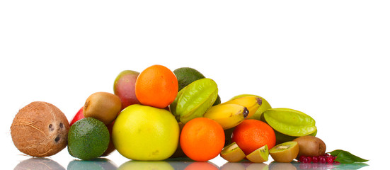 Assortment of exotic fruits isolated on white