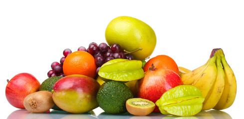 Assortment of exotic fruits isolated on white
