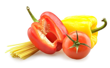 peppers, tomato and pasta isolated