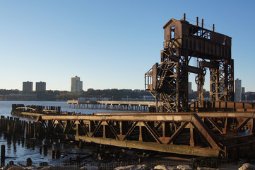 Old shipyard on the Manhattan Hudson riverbank