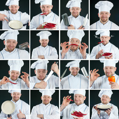 Positive chef in uniform, collage