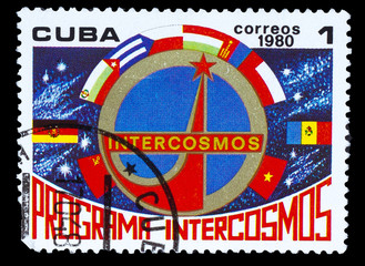 CUBA - CIRCA 1980: A stamp printed in CUBA, Intercosmos program