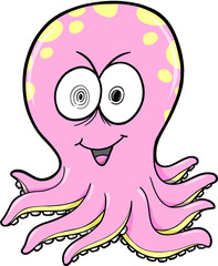 Crazy Pink Octopus Ocean Vector Illustration