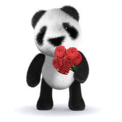 3d Panda bear with bouquet of flowers © Steve Young