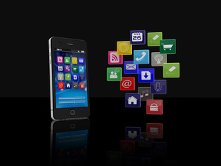 Smartphone with cloud of application icons