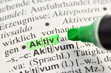 Aktiv im Wörterbuch markiert