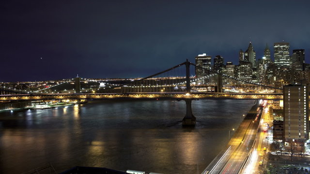 Manhattan and Brooklyn Bridge Time Lapse at Night