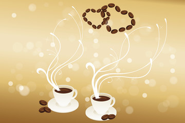 Coffee cups and coffee beans in love