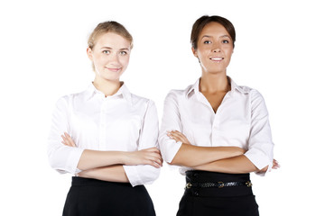 Portrait of two young businesswomen in the studio