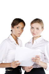 Business women smiling - isolated over a white background