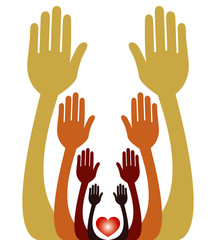 Obraz premium Reaching out together vector.