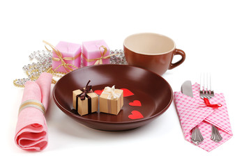 Table setting isolated on white