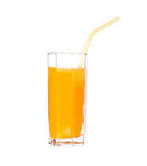 Full glass of orange juice on white background