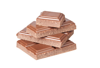 Chocolate pieces on the white background