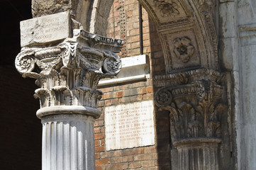 Marble column. City Hall. Ferrara. Emilia-Romagna. Italy.