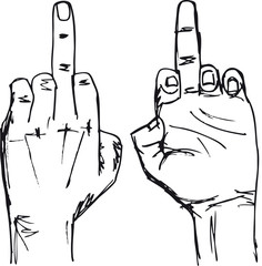 Sketch of Hand show fuck off with the middle finger. Vector illu