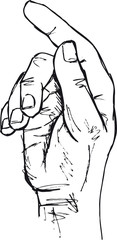 Sketch of hand in the gesture of touching, pushing, indicating.