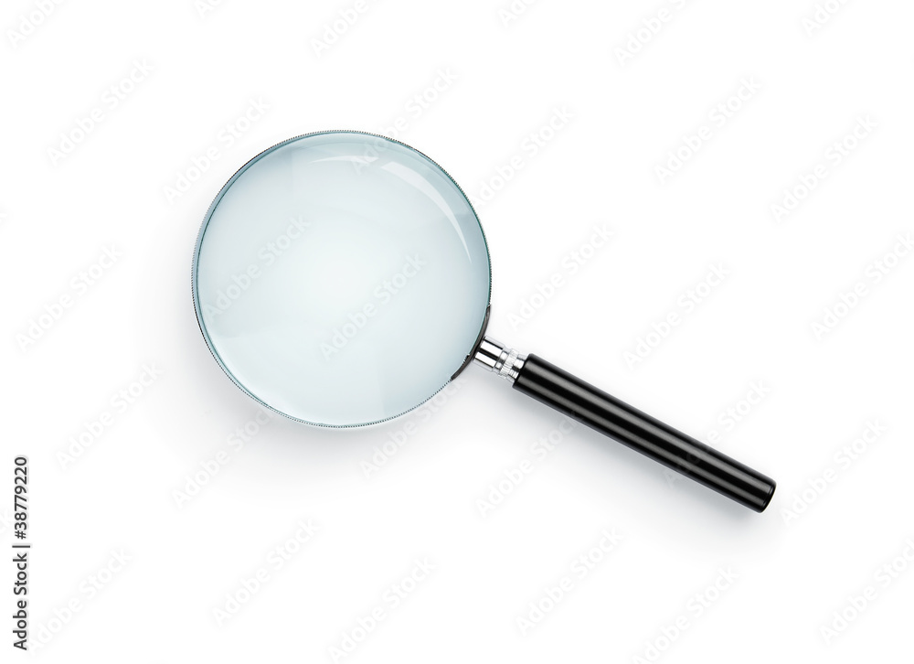 Wall mural magnifying glass isolated on white background