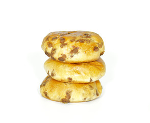 Appetizing baked cakes with raisin and chocolate crumbs